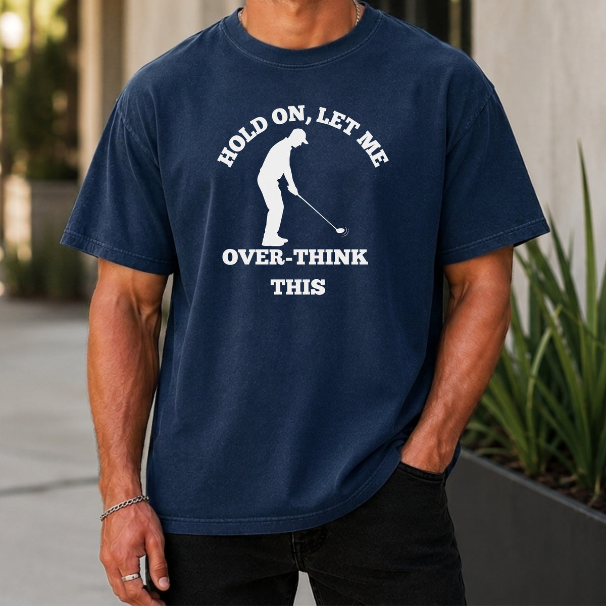 Overthinking Premium Tee worn, True Navy