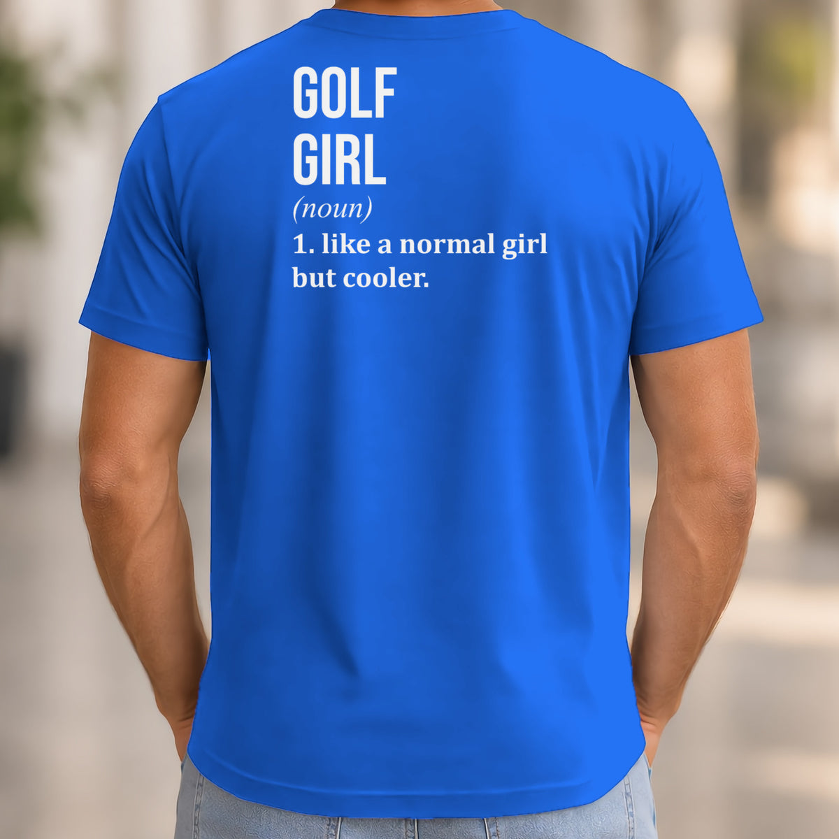 Golf Girl Back Print Tee worn, Royal