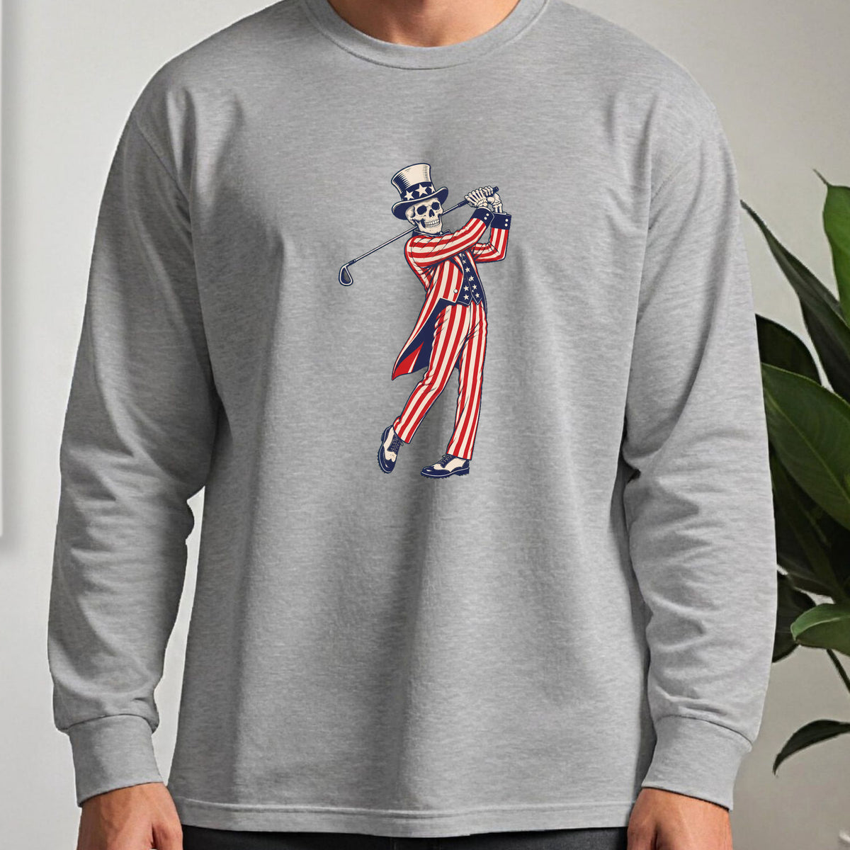 Yankee Doodle Swing Long Sleeve Tee worn, Sport Grey