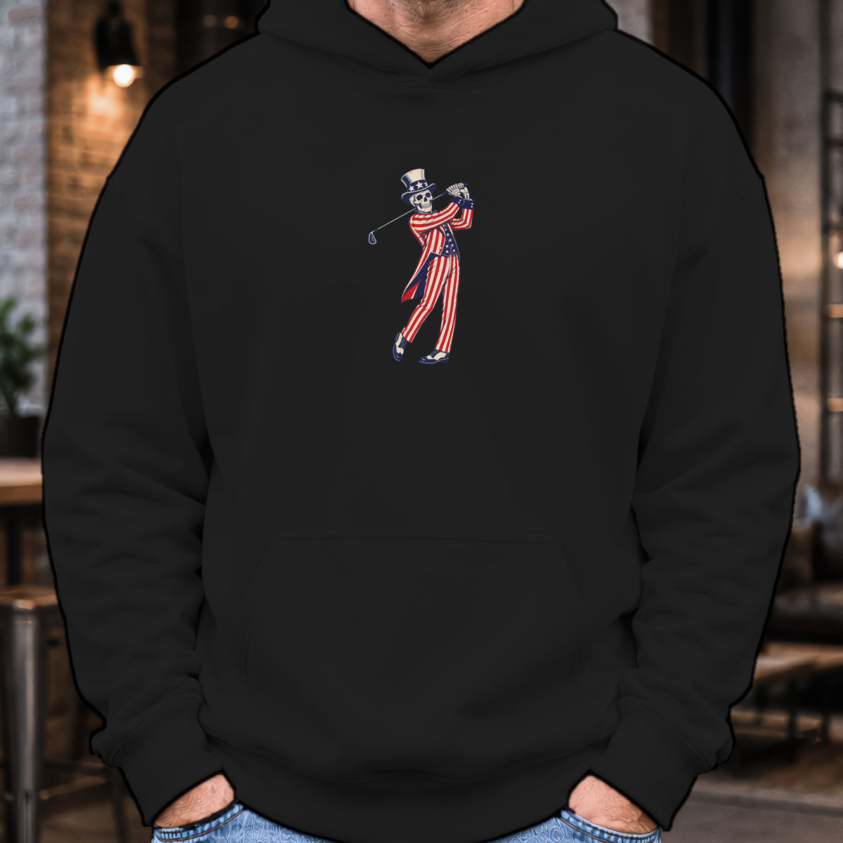 Yankee Doodle Swing Hoodie worn, Black