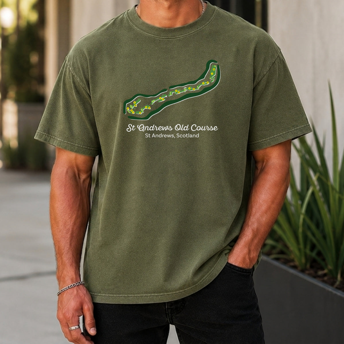 St Andrews Course Map Premium Tee worn, Moss