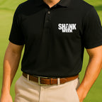 Shank Week Performance Polo worn on the golf course, Black