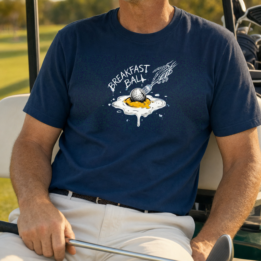 Breakfast Ball Egg Tee worn on the golf course, Navy