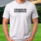 Standing In My Line Tee worn on the golf course, White