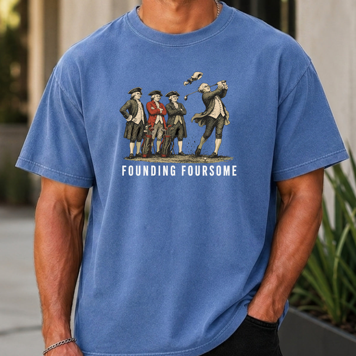 Founding Foursome Premium Tee worn, Mystic Blue