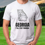 Georgia Y'all Play Through Tee worn on the golf course, White
