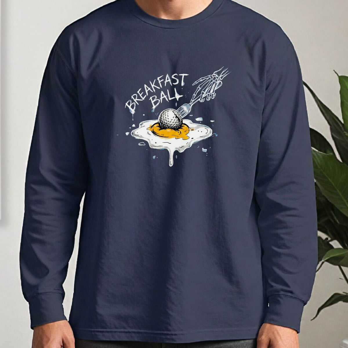 Breakfast Ball Egg Long Sleeve Tee worn, Navy