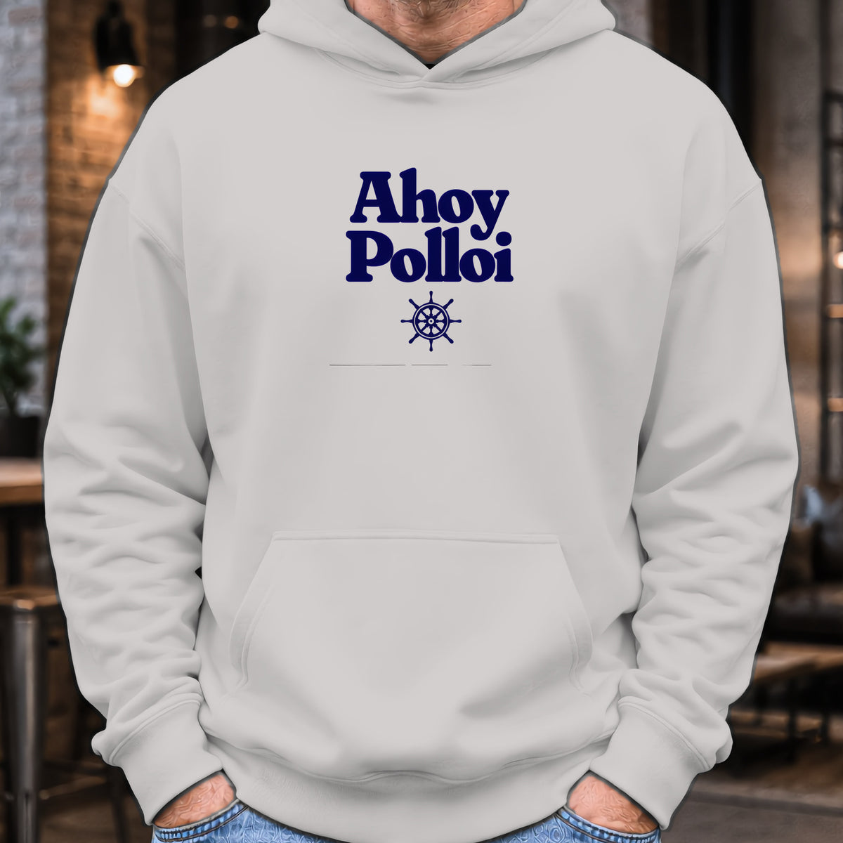 Ahoy Polloi Hoodie worn, Sport Grey