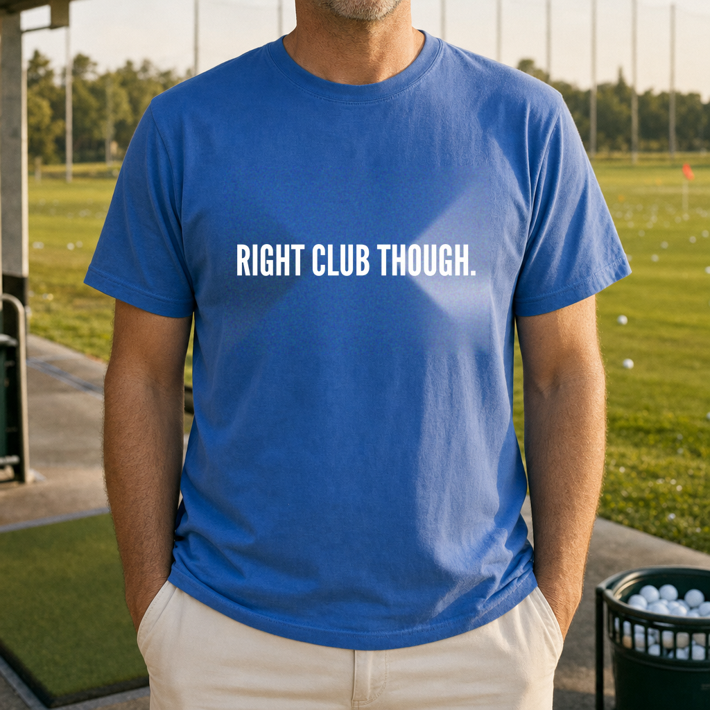 Right Club Though Dimples Tee worn on the golf course, Royal