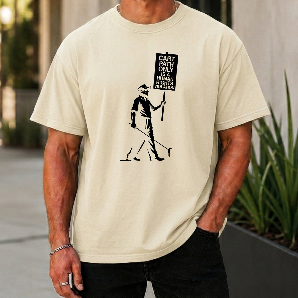 Human Rights Violation Premium Tee worn, Ivory