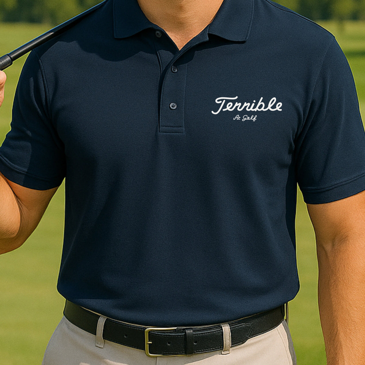 Terrible Performance Polo worn on the golf course, Navy
