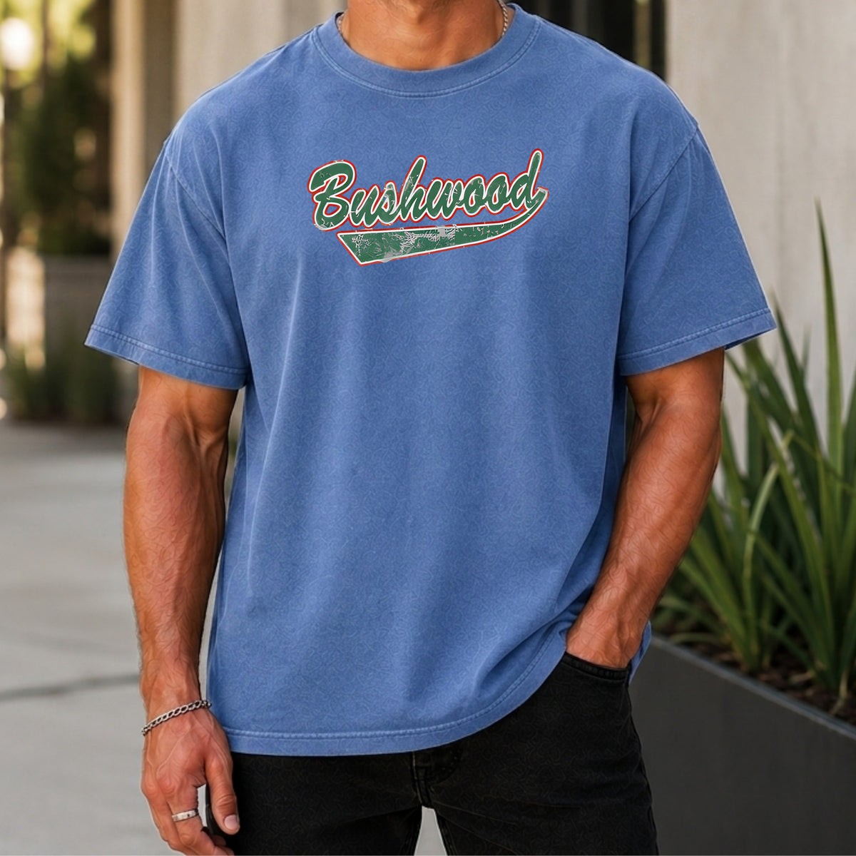 Bushwood Jersey Premium Tee worn, Mystic Blue