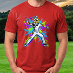 Angry Golfer Graffiti Tee worn on the golf course, Red