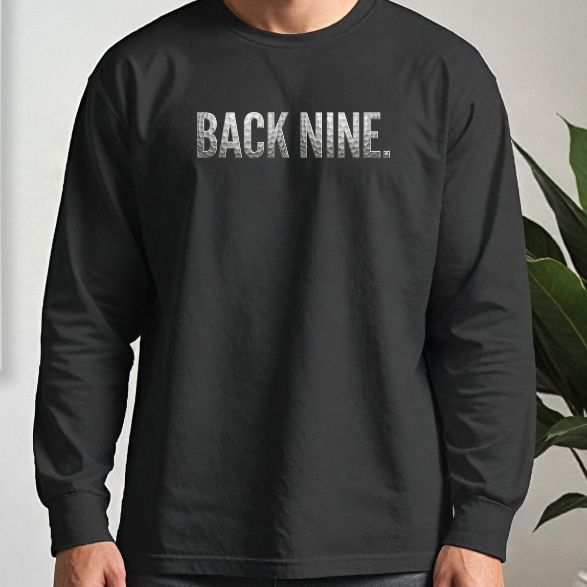 Back Nine Dimples Long Sleeve Tee worn, Black