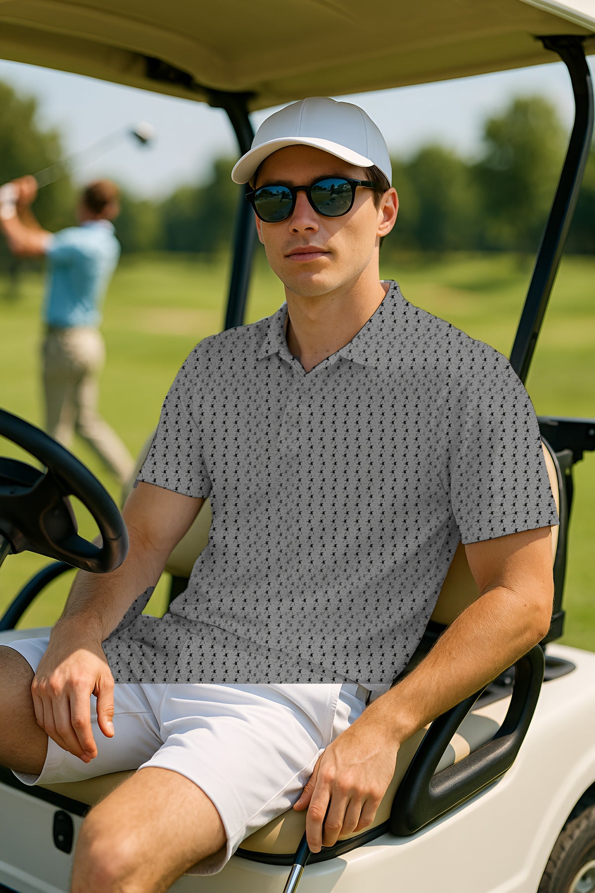 Club Thrower Repeat Performance Print Polo worn on the golf course