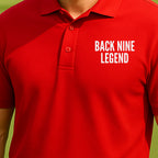 Back Nine Legend Performance Polo worn on the golf course, Red