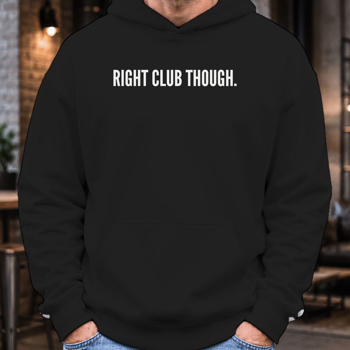 Right Club Though Dimples Hoodie worn, Black