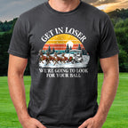 Get In Loser Reindeer Sleigh Tee worn on the golf course, Black