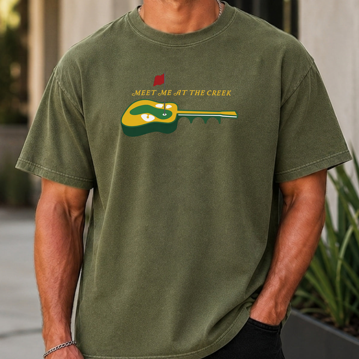 Meet Me At The Creek Premium Tee worn, Moss