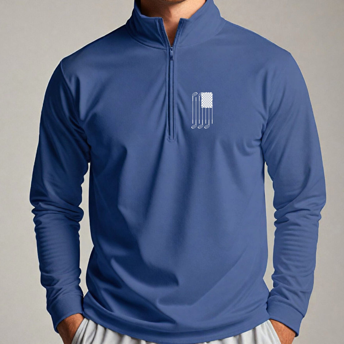 USA Flag Clubs & Stars Quarter Zip worn, Royal