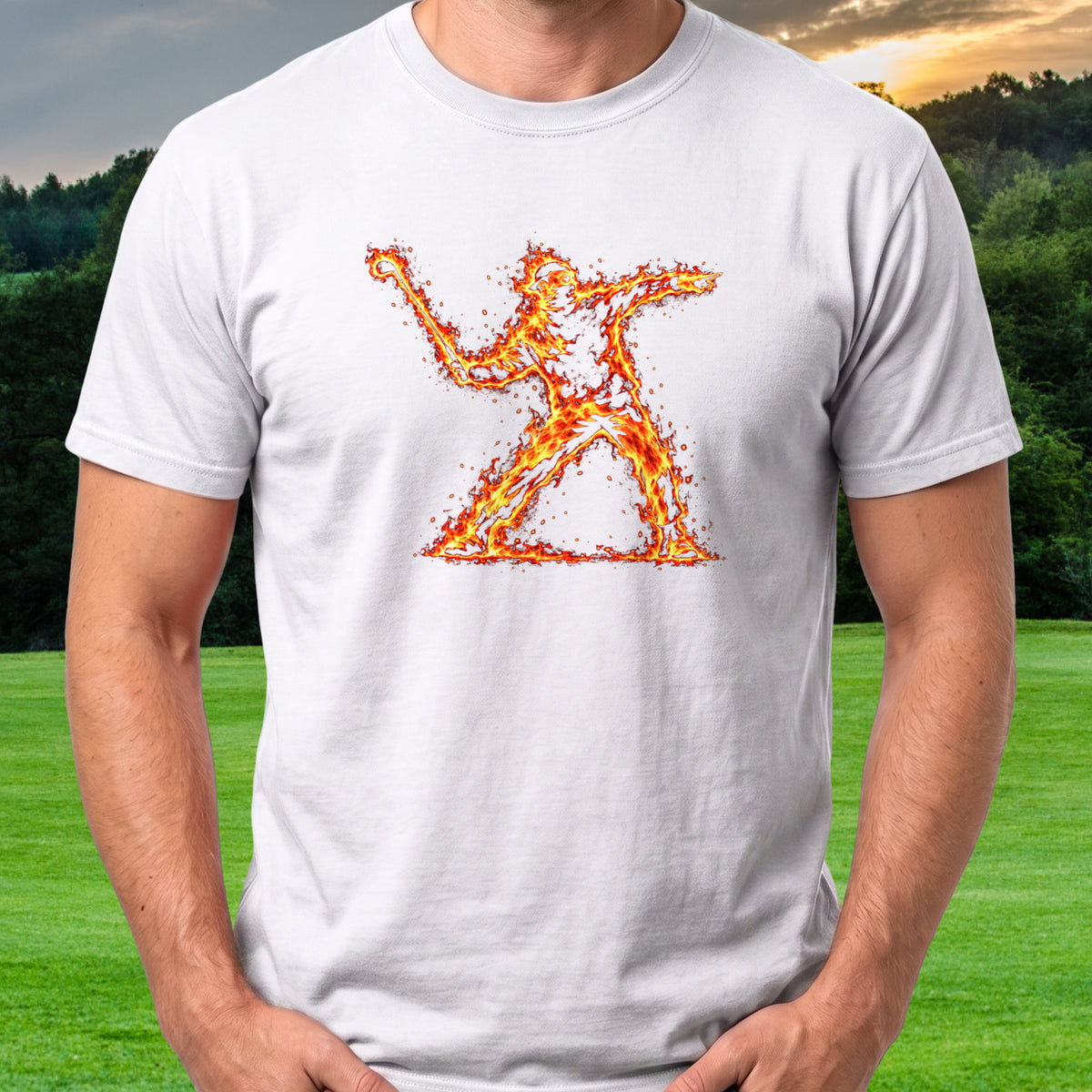 Club Thrower Flame Tee worn on the golf course, White