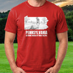 Pennsylvania Six More Weeks Of Frost Delays Tee worn on the golf course, Red
