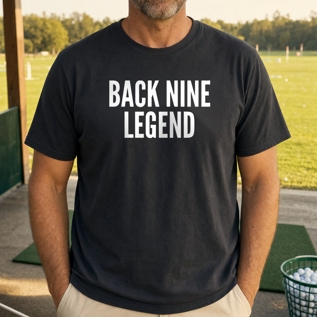 BACK NINE LEGEND Heavyweight Tee worn on the golf course, Black