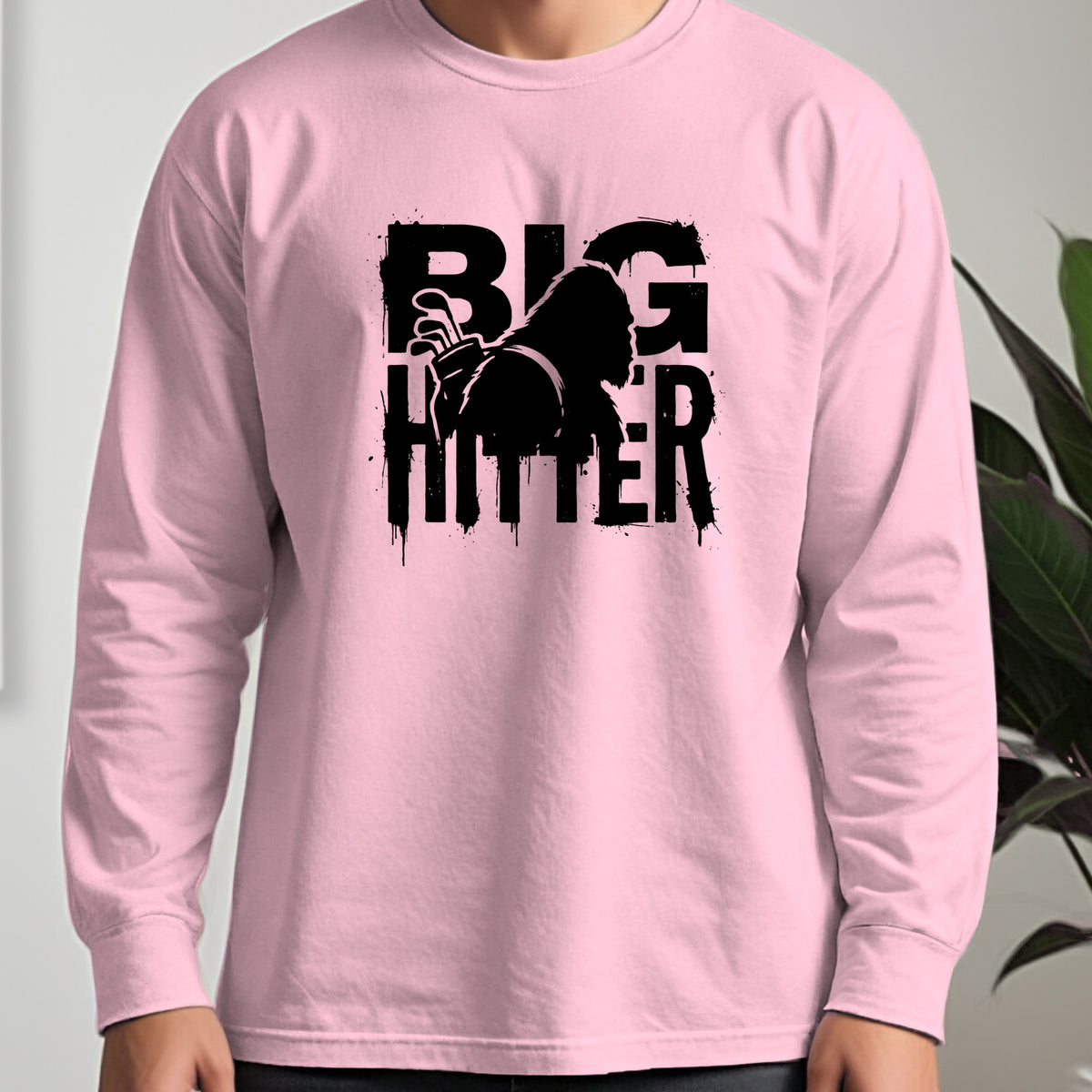 Bigfoot Big Hitter Long Sleeve Tee worn, Light Pink