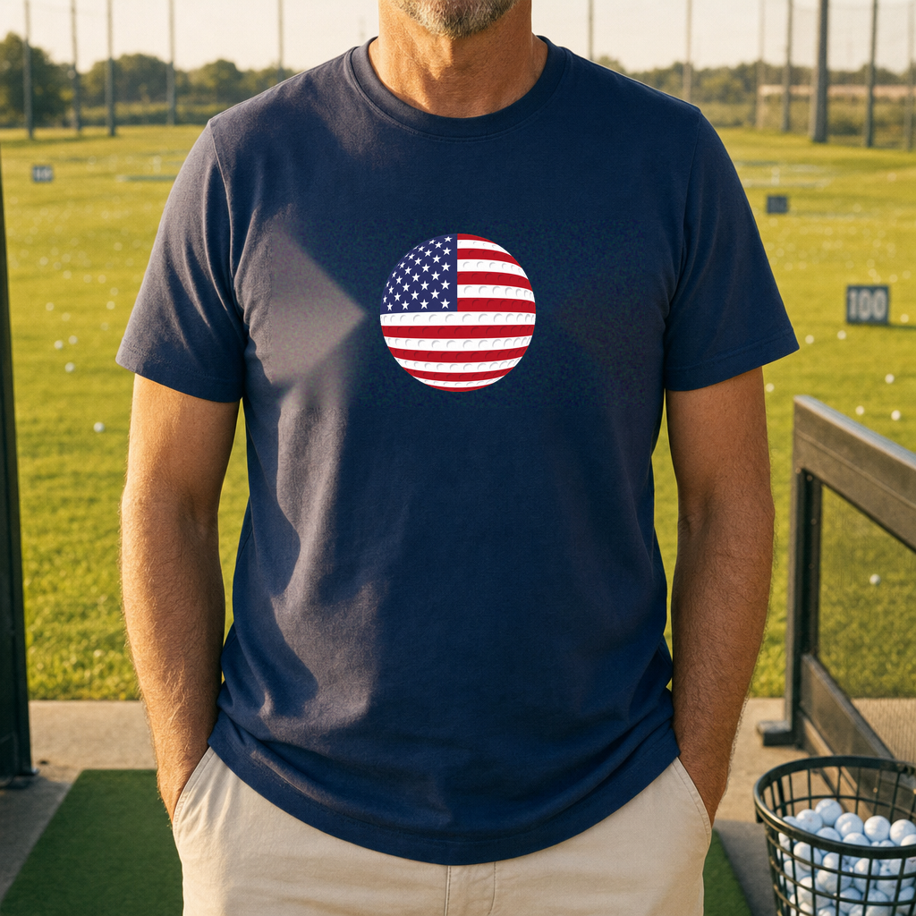 Old Glory Golf Ball Tee worn on the golf course, Navy