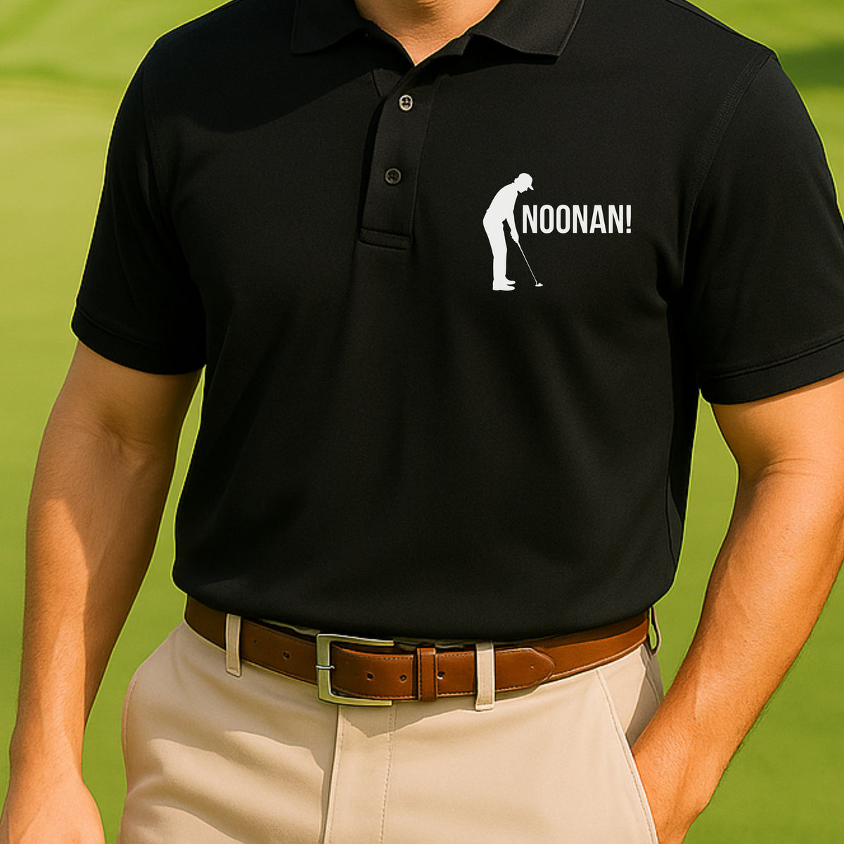 Noonan! Performance Polo worn on the golf course, Black