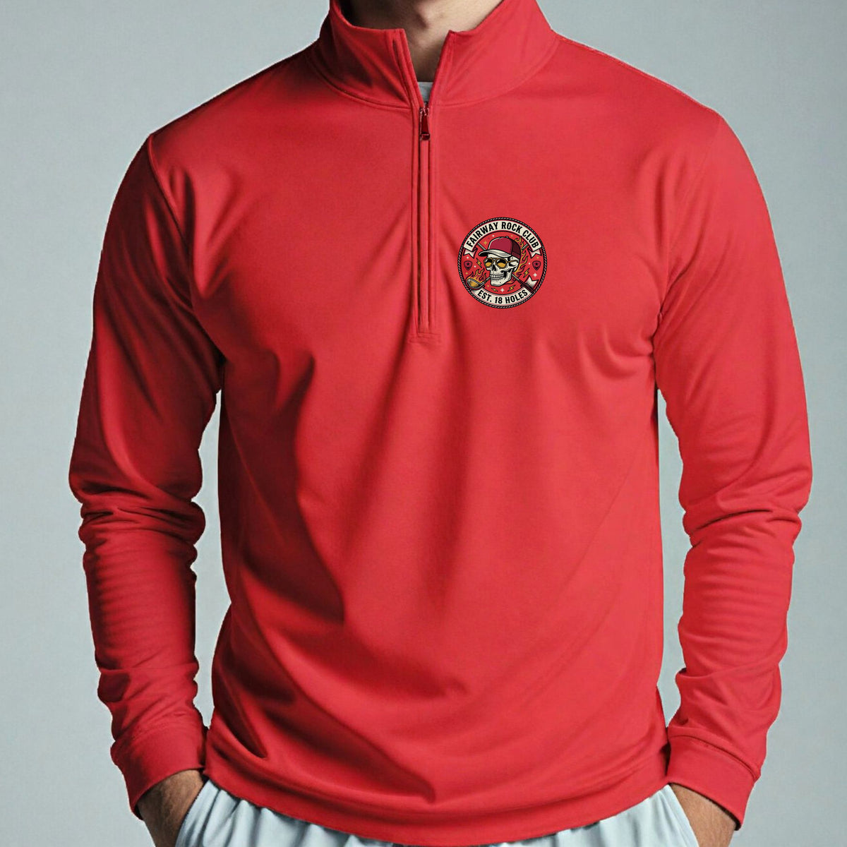 Fairway Rock Club Quarter Zip worn, Red