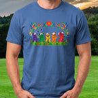 Golf Swing Bears Folk Art Tee worn on the golf course, Royal