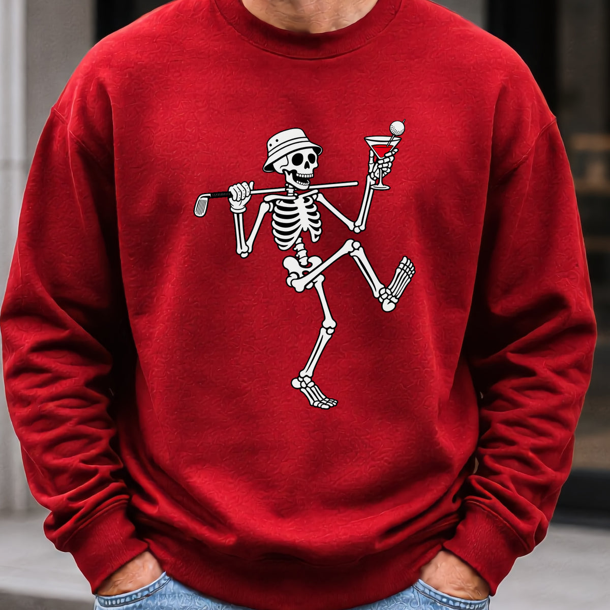 Martini Skeleton Strut Sweatshirt worn, Red