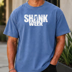 Shank Week Premium Tee worn, Mystic Blue
