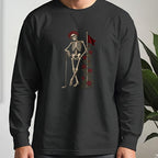 Rose Skeleton Leaning Long Sleeve Tee worn, Black