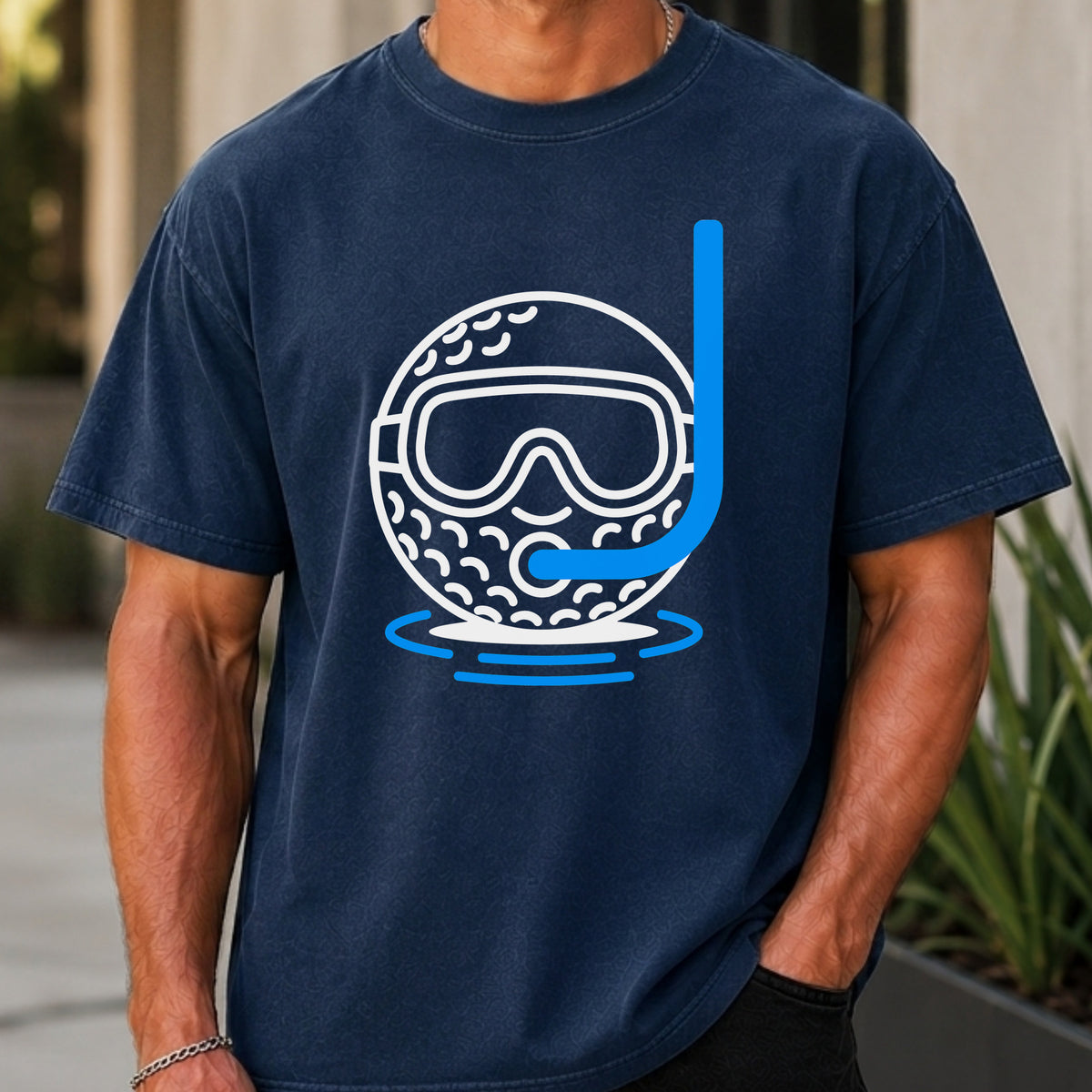 Scuba Ball Premium Tee worn, True Navy