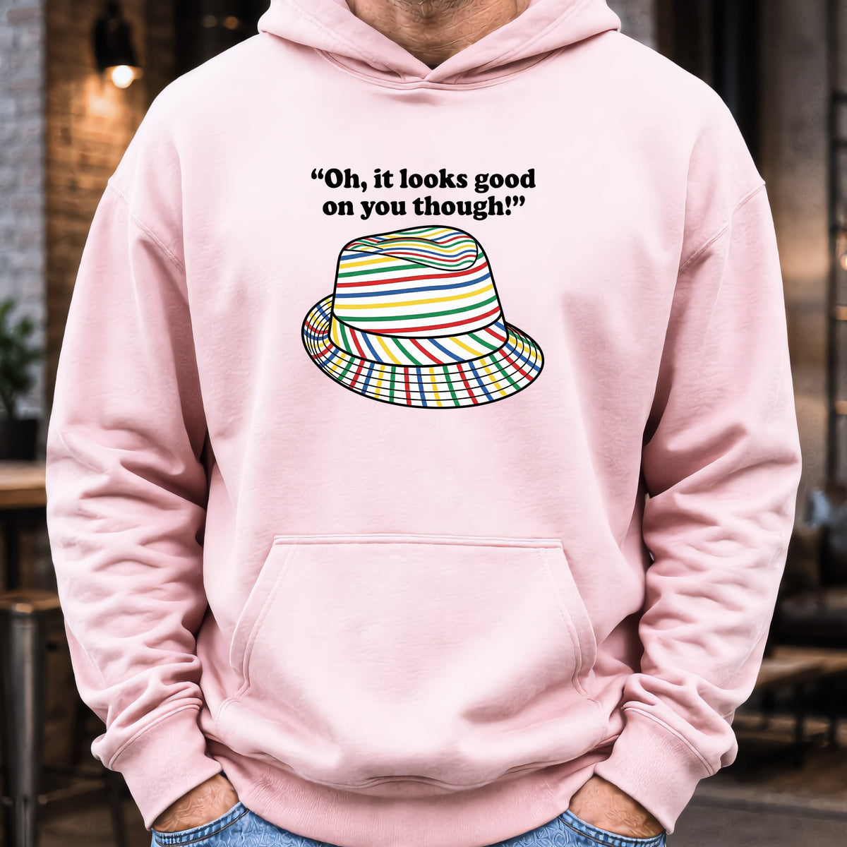 Looks Good On You Though Hoodie worn, Light Pink