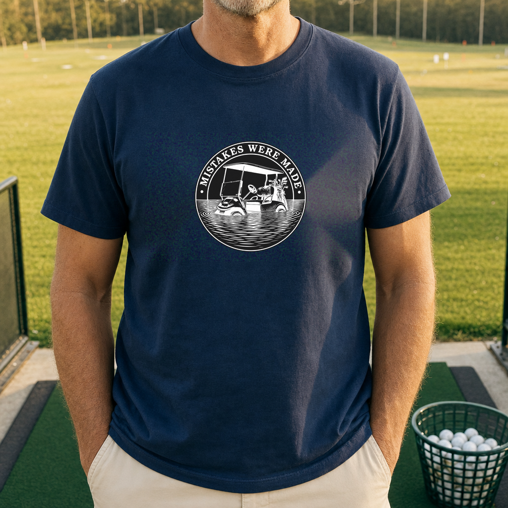 Cart Overboard Tee worn on the golf course, Navy