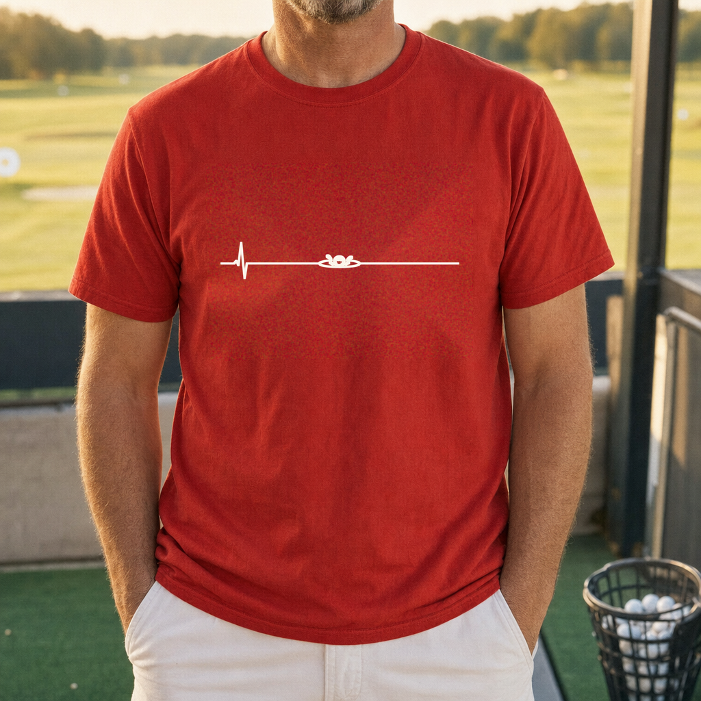 Water Hazard EKG Tee worn on the golf course, Red