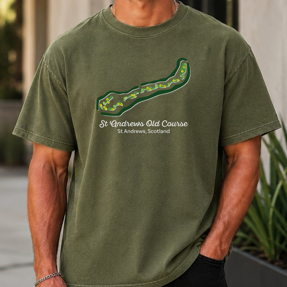 St Andrews Course Map Premium Tee worn, Moss