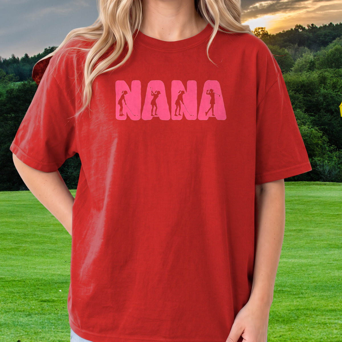 Nana Tee worn on the golf course, Red