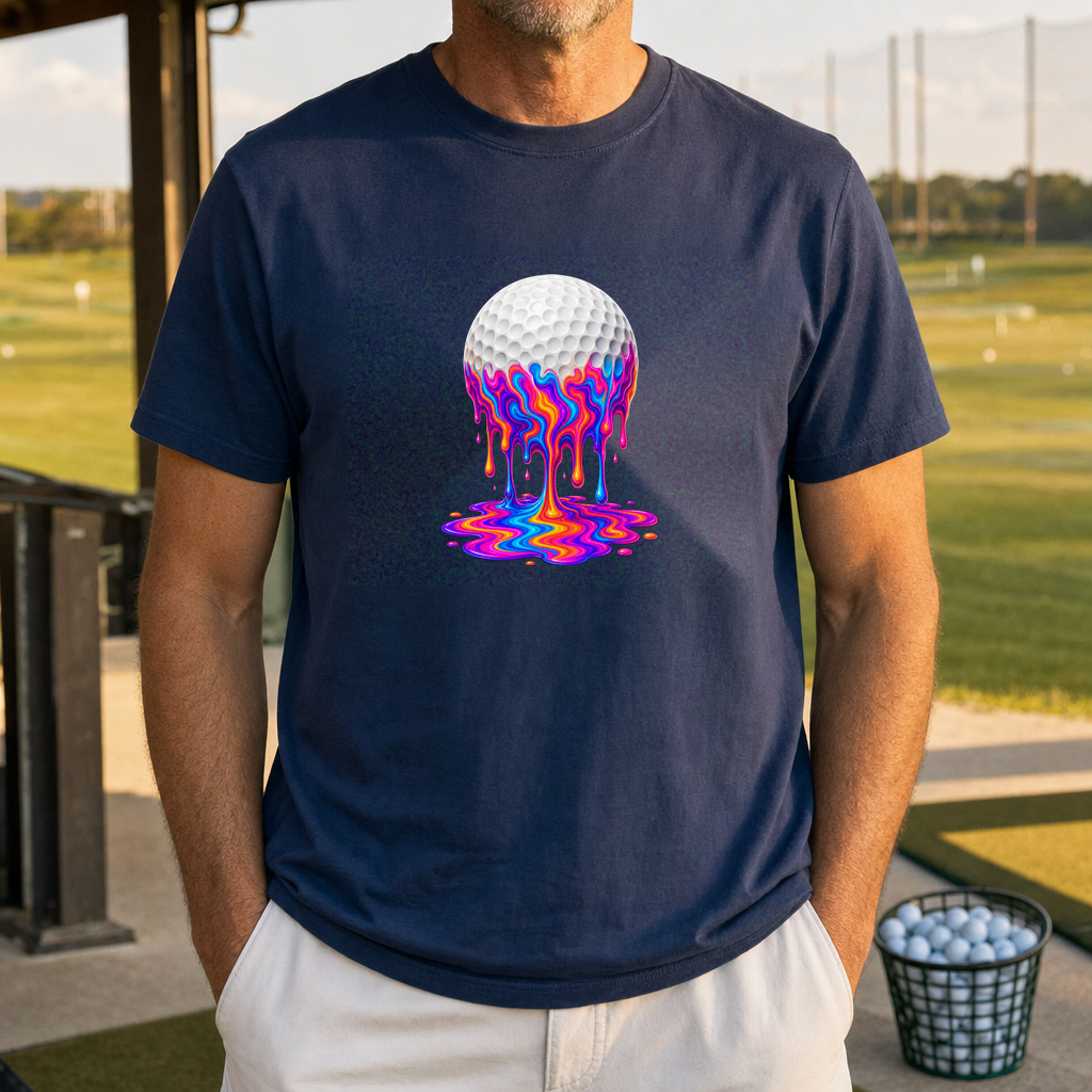 The Melt Down Tee worn on the golf course, Navy