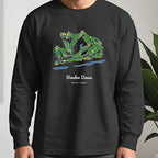 Bandon Dunes Course Map Long Sleeve Tee worn, Black