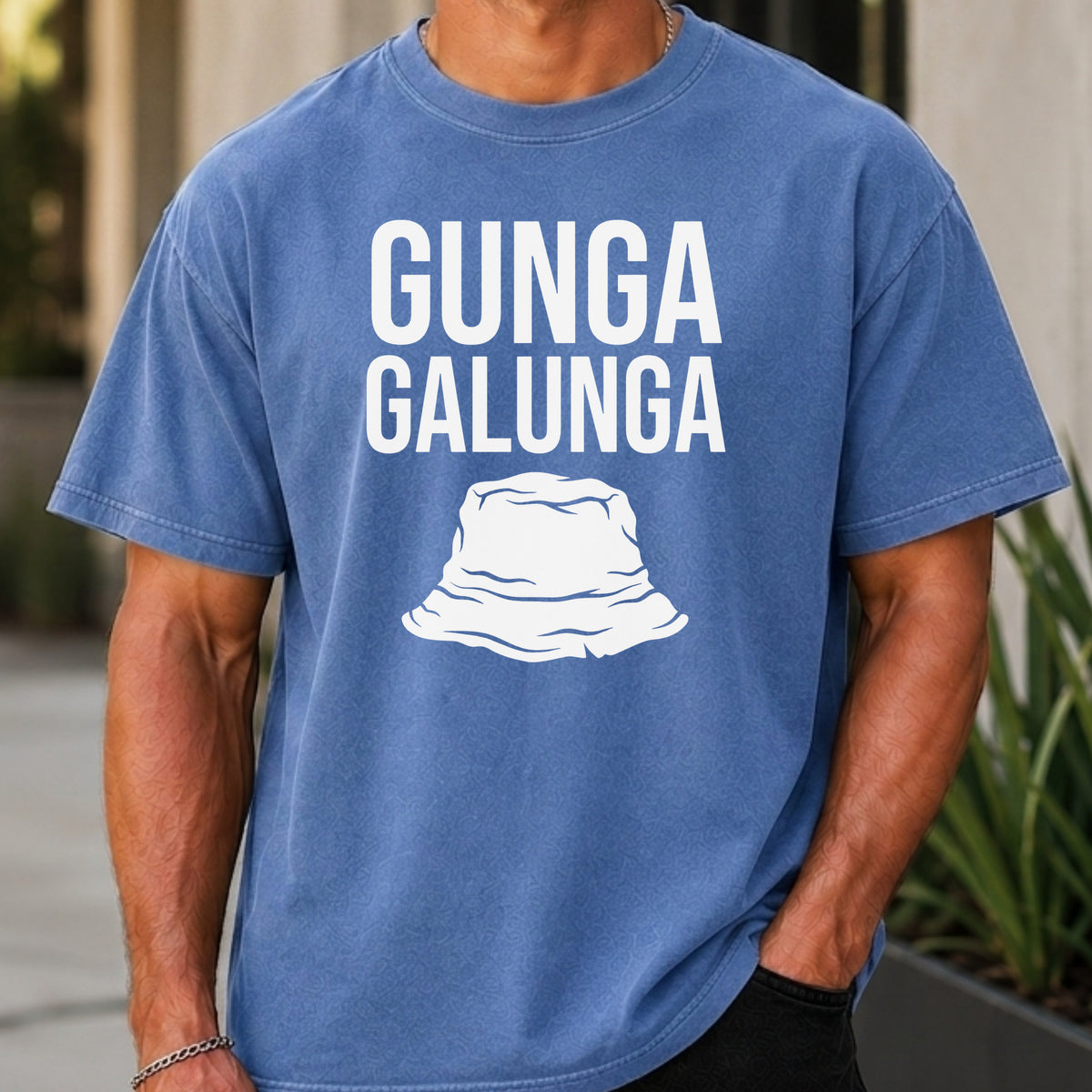 Gunga Galunga Premium Tee worn, Mystic Blue