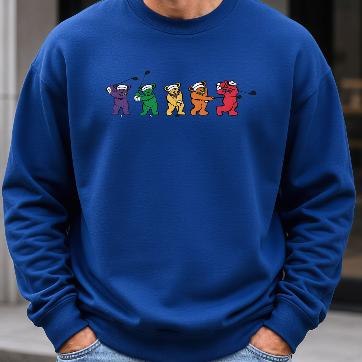 Golf Swing Bears Sweatshirt worn, Royal