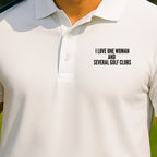 I Love One Woman Performance Polo worn on the golf course, White