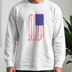 USA Flag Clubs & Balls Long Sleeve Tee worn, White