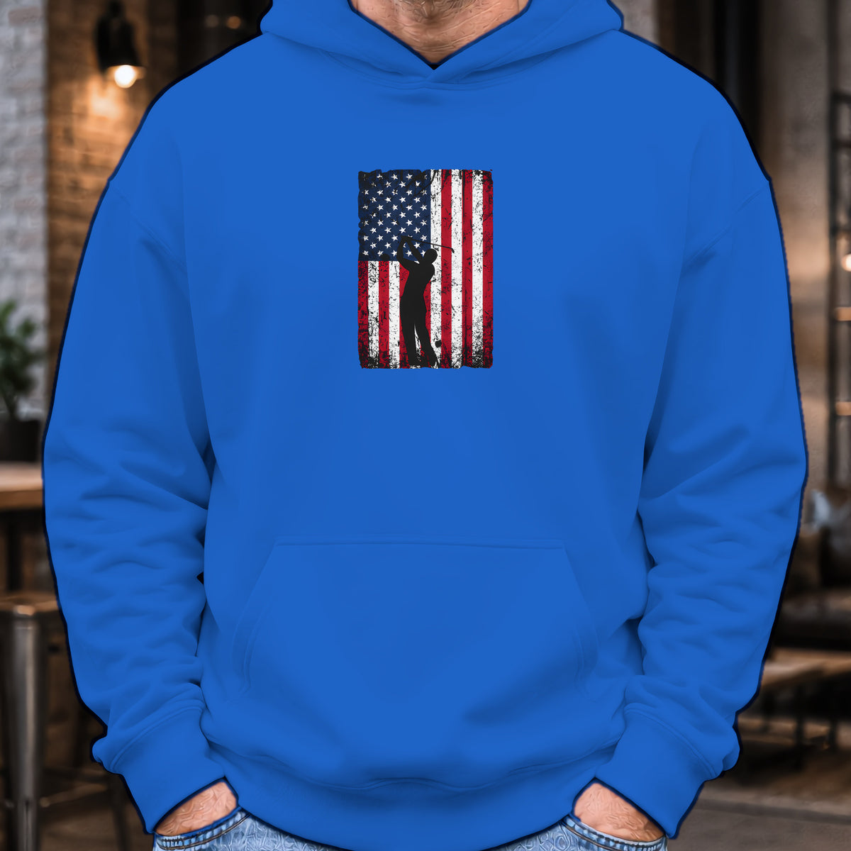 Flag Swing Hoodie worn, Royal