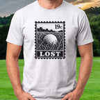 Lost Ball Stamp Tee worn on the golf course, White