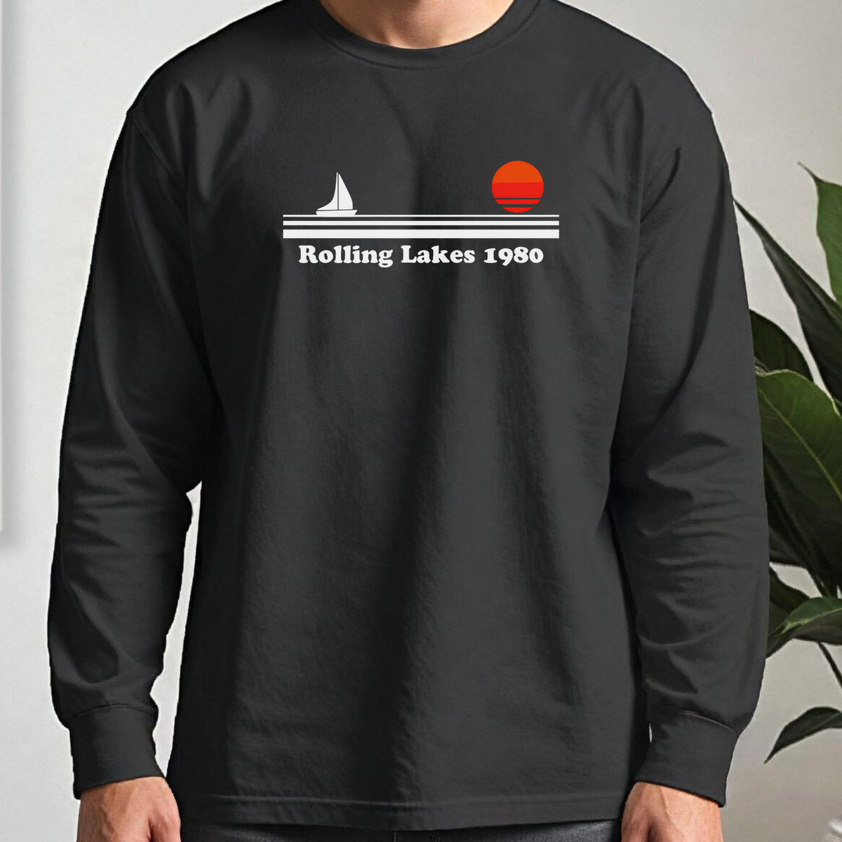 Rolling Lakes Yacht Club 1980 Long Sleeve Tee worn, Black